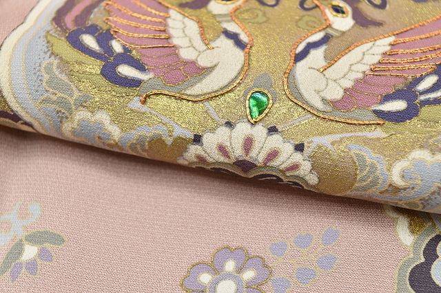 Vintage Japanese Kimono | Iro-Tomesode Kimono | Pink Silk Crepe | Floral Arabesque Bird Pattern | Artist Signed | Sustainable | rr0936b