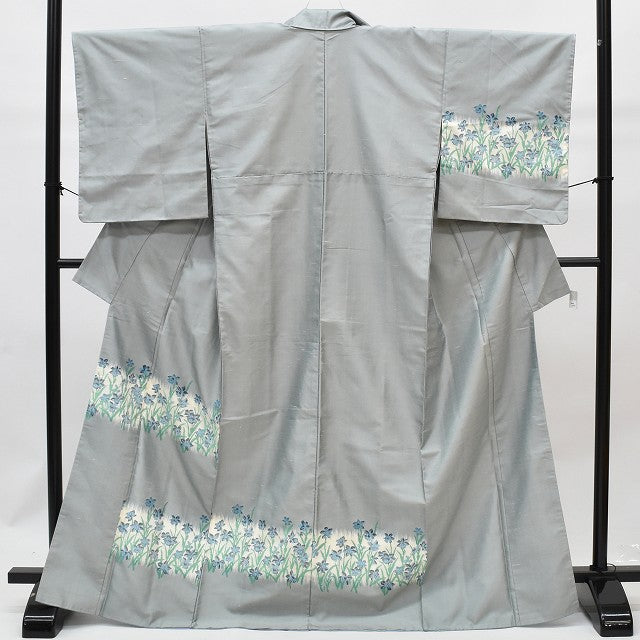 Vintage Japanese Kimono | Hakusan Tsumugi Kimono | Gray Silk | Iris Pattern | Unused | Size M | Sustainable | rr0940b
