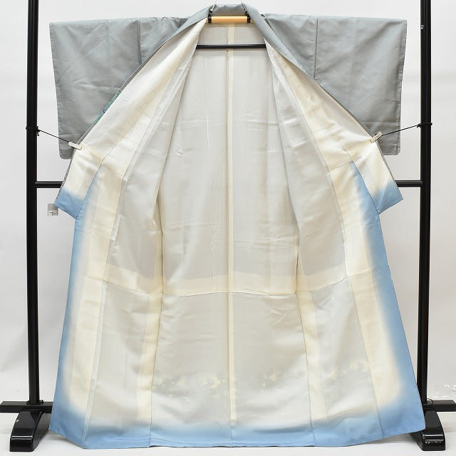 Vintage Japanese Kimono | Hakusan Tsumugi Kimono | Gray Silk | Iris Pattern | Unused | Size M | Sustainable | rr0940b