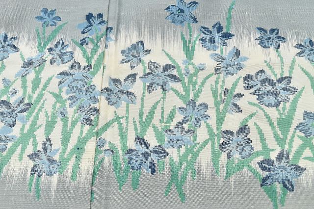 Vintage Japanese Kimono | Hakusan Tsumugi Kimono | Gray Silk | Iris Pattern | Unused | Size M | Sustainable | rr0940b