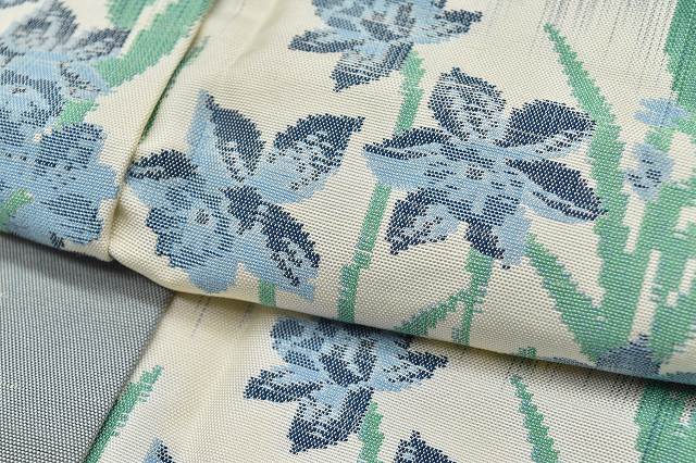 Vintage Japanese Kimono | Hakusan Tsumugi Kimono | Gray Silk | Iris Pattern | Unused | Size M | Sustainable | rr0940b