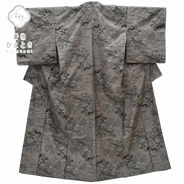 Vintage Japanese Kimono | Oshima Tsumugi Kimono | Brown Silk | Landscape Pattern | Mud-dyed | Size S | Sustainable | rr0941b