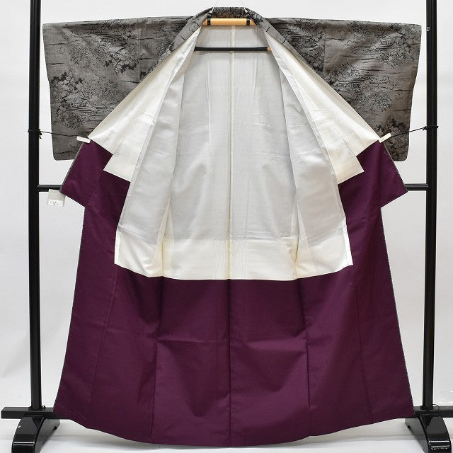 Vintage Japanese Kimono | Oshima Tsumugi Kimono | Brown Silk | Landscape Pattern | Mud-dyed | Size S | Sustainable | rr0941b