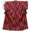 Vintage Japanese Kimono | Tsumugi Kimono | Red Silk | Kasumi Cloud Pattern | Size M | Sustainable | rr0952b