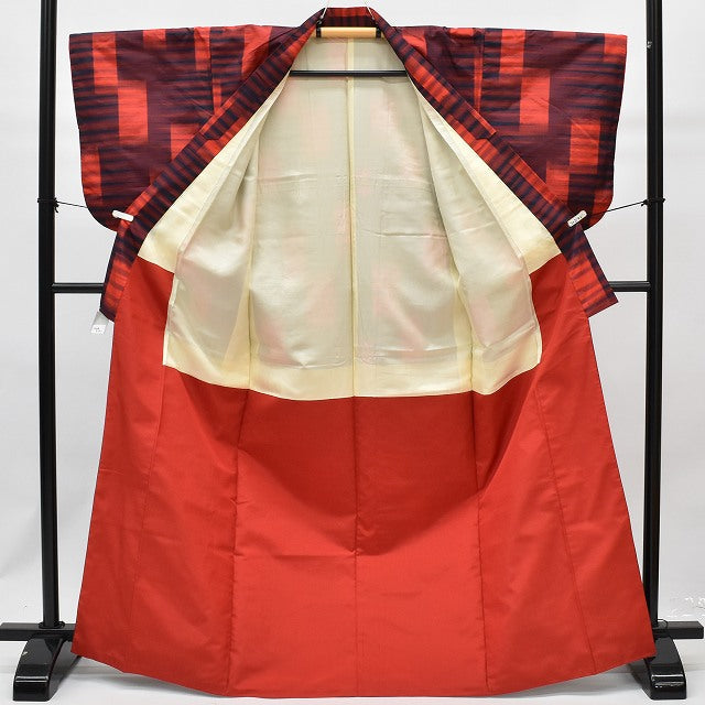 Vintage Japanese Kimono | Tsumugi Kimono | Red Silk | Kasumi Cloud Pattern | Size M | Sustainable | rr0952b