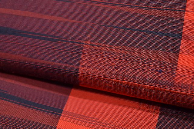 Vintage Japanese Kimono | Tsumugi Kimono | Red Silk | Kasumi Cloud Pattern | Size M | Sustainable | rr0952b