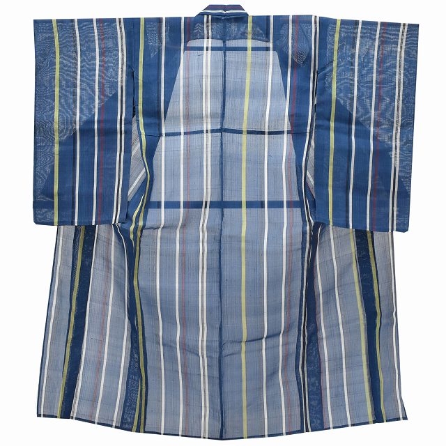 Vintage Japanese Kimono | Summer Komon Kimono | Navy Silk Linen | Stripe Pattern | Size SS | Sustainable | rr1013b
