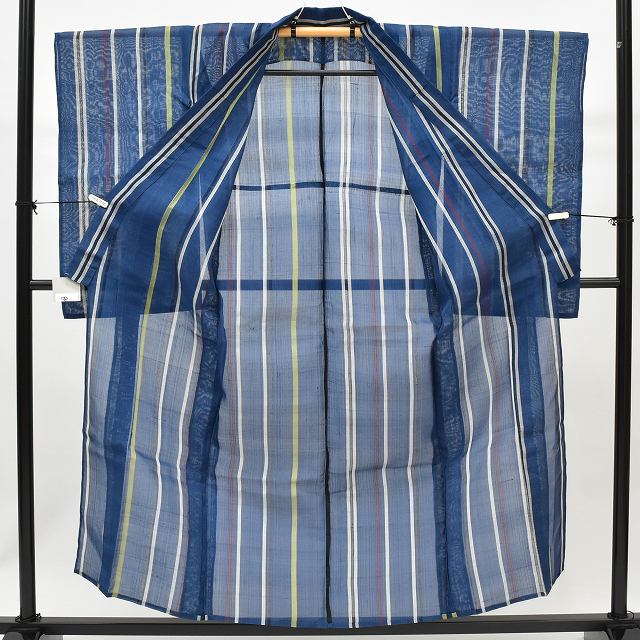 Vintage Japanese Kimono | Summer Komon Kimono | Navy Silk Linen | Stripe Pattern | Size SS | Sustainable | rr1013b