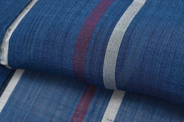 Vintage Japanese Kimono | Summer Komon Kimono | Navy Silk Linen | Stripe Pattern | Size SS | Sustainable | rr1013b