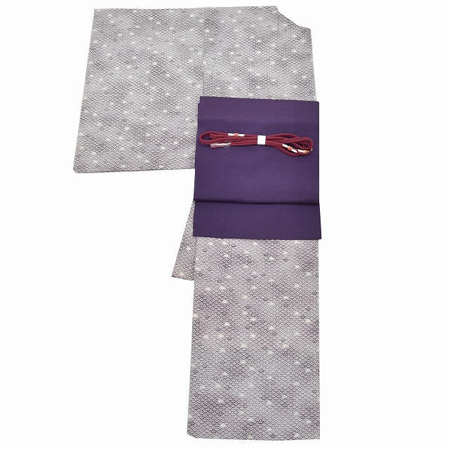 Vintage Japanese Obi | Komon Kimono & Nagoya Obi Set | Purple Silk | Seigaiha Pattern | Size S-L | Sustainable | rr1018b