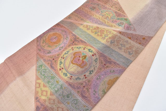 Vintage Japanese Obi | Fukuro Obi | Brown Purple Silk | Floral Swatow Embroidery | Excellent | Sustainable | rr1038b