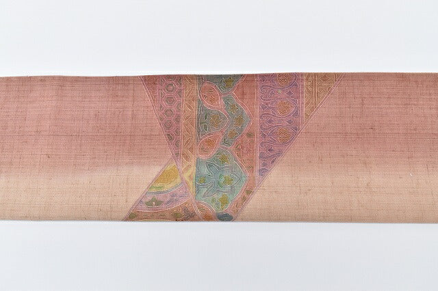 Vintage Japanese Obi | Fukuro Obi | Brown Purple Silk | Floral Swatow Embroidery | Excellent | Sustainable | rr1038b