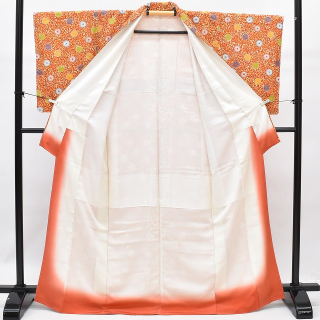 Vintage Japanese Kimono | Komon Kimono | Orange Silk | Floral Arabesque Pattern | Retro | Unused | Size M | Sustainable | rr1053b