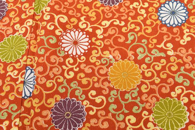 Vintage Japanese Kimono | Komon Kimono | Orange Silk | Floral Arabesque Pattern | Retro | Unused | Size M | Sustainable | rr1053b