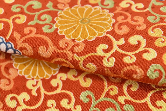 Vintage Japanese Kimono | Komon Kimono | Orange Silk | Floral Arabesque Pattern | Retro | Unused | Size M | Sustainable | rr1053b