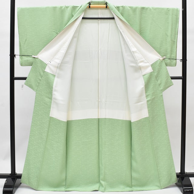Vintage Japanese Kimono | Iro-Muji Kimono | Yellow Green Silk | Floral Arabesque Weave | One Crest | Size S | Sustainable | rr1066b