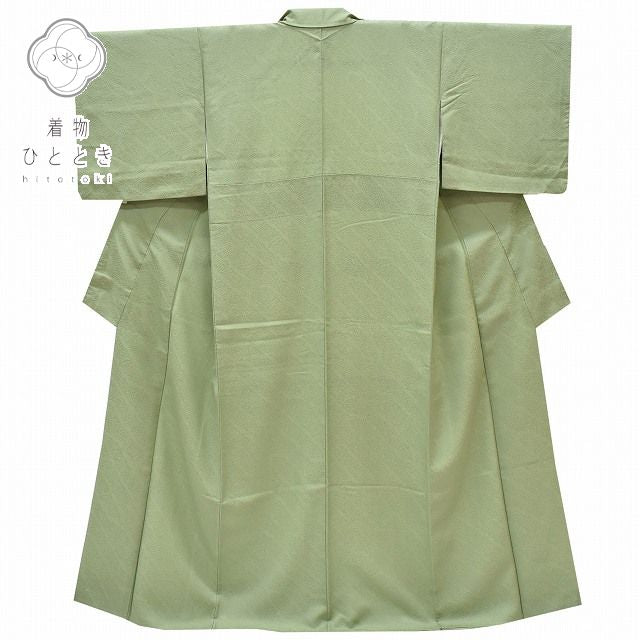 Vintage Japanese Kimono | Iro-Muji Kimono | Green Silk | Diagonal Stripe Weave | One Crest | Size M | Sustainable | rr1068b