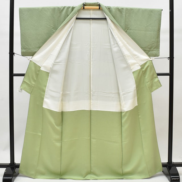 Vintage Japanese Kimono | Iro-Muji Kimono | Green Silk | Diagonal Stripe Weave | One Crest | Size M | Sustainable | rr1068b