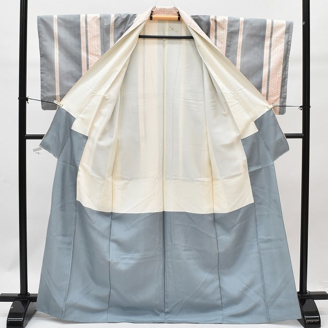Vintage Japanese Kimono | Oshima Tsumugi Kimono | Gray Silk | Hemp Leaf Pattern | Size M | Sustainable | rr1069b