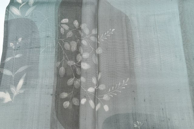 Vintage Japanese Kimono | Summer Tsumugi Kimono | Gray Silk | Botanical Pattern | Unused | Size L | Sustainable | rr1143b