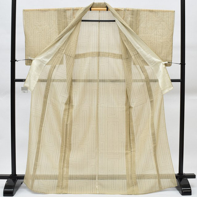 Vintage Japanese Kimono | Summer Tsumugi Kimono | Brown Silk | Geometric Pattern | Size M | Sustainable | rr1147b