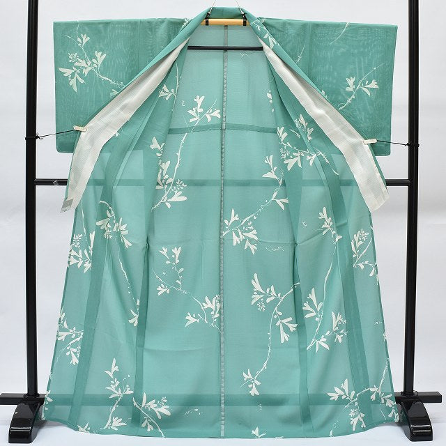 Vintage Japanese Kimono | Summer Komon Kimono | Green Silk Ro | Botanical Pattern | Unused | Size M-L | Sustainable | rr1149b