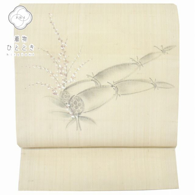 Vintage Japanese Obi | Summer Nagoya Obi | Beige Silk | Lotus Root Pattern | Artist Signed | Excellent | Sustainable | rr1166b