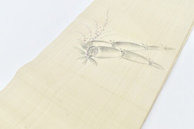 Vintage Japanese Obi | Summer Nagoya Obi | Beige Silk | Lotus Root Pattern | Artist Signed | Excellent | Sustainable | rr1166b