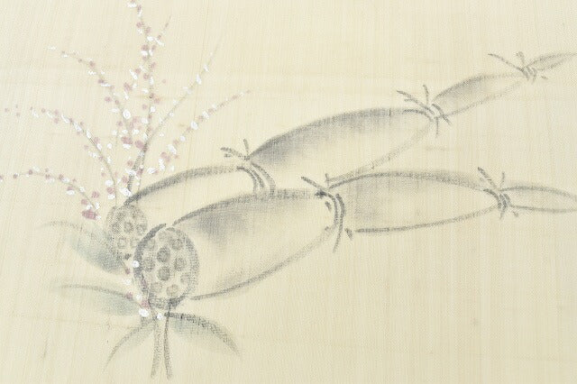Vintage Japanese Obi | Summer Nagoya Obi | Beige Silk | Lotus Root Pattern | Artist Signed | Excellent | Sustainable | rr1166b