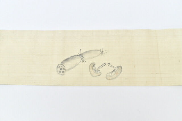 Vintage Japanese Obi | Summer Nagoya Obi | Beige Silk | Lotus Root Pattern | Artist Signed | Excellent | Sustainable | rr1166b