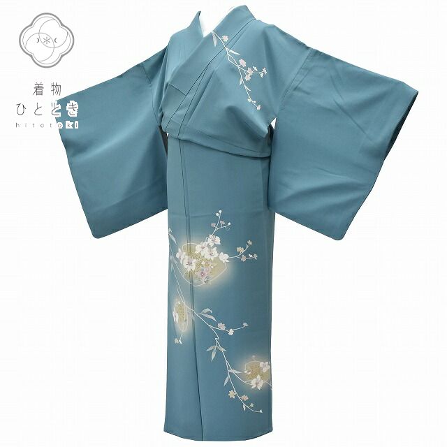 Vintage Japanese Kimono | Houmongi Kimono | Blue Silk | Floral Pattern | Size SS-L | Sustainable | rr1178b