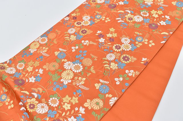 Vintage Japanese Obi | Fukuro Obi | Orange Silk | Floral Pattern | Furisode | Sustainable | rr1183b