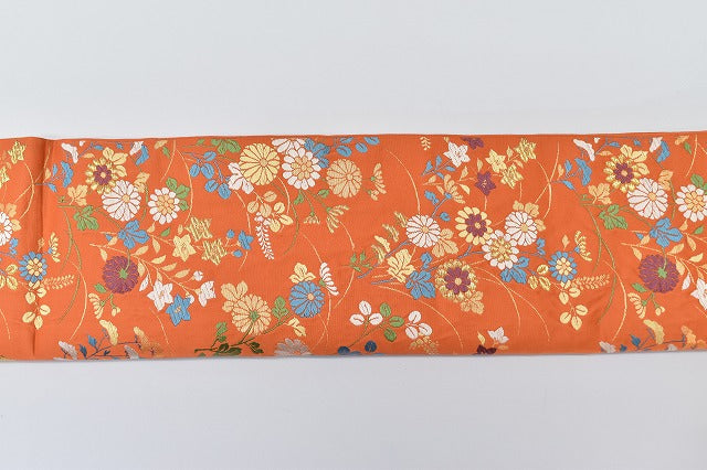 Vintage Japanese Obi | Fukuro Obi | Orange Silk | Floral Pattern | Furisode | Sustainable | rr1183b