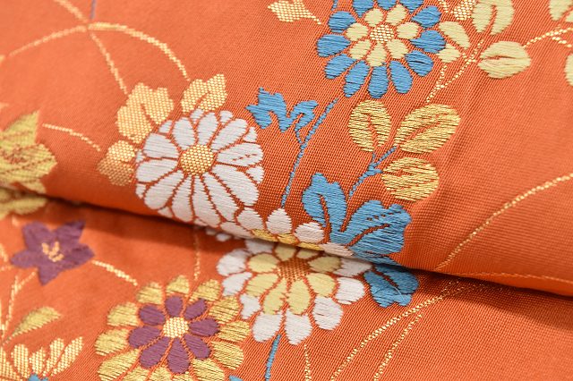 Vintage Japanese Obi | Fukuro Obi | Orange Silk | Floral Pattern | Furisode | Sustainable | rr1183b