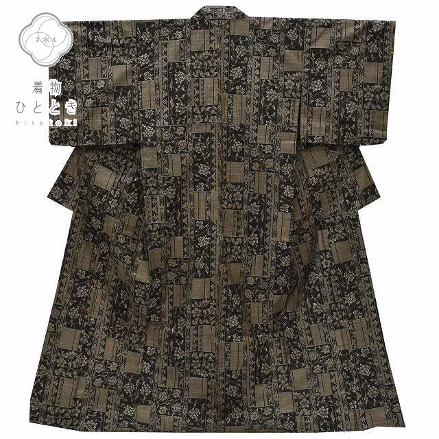 Vintage Japanese Kimono | Oshima Tsumugi Kimono | Brown Silk | Floral Pattern | Mud-dyed | Size L | Sustainable | rr1188b