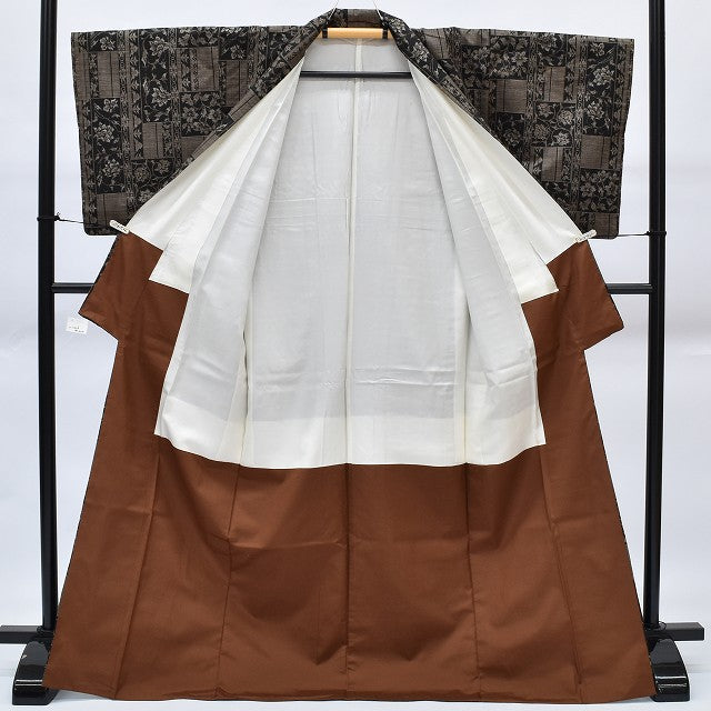 Vintage Japanese Kimono | Oshima Tsumugi Kimono | Brown Silk | Floral Pattern | Mud-dyed | Size L | Sustainable | rr1188b