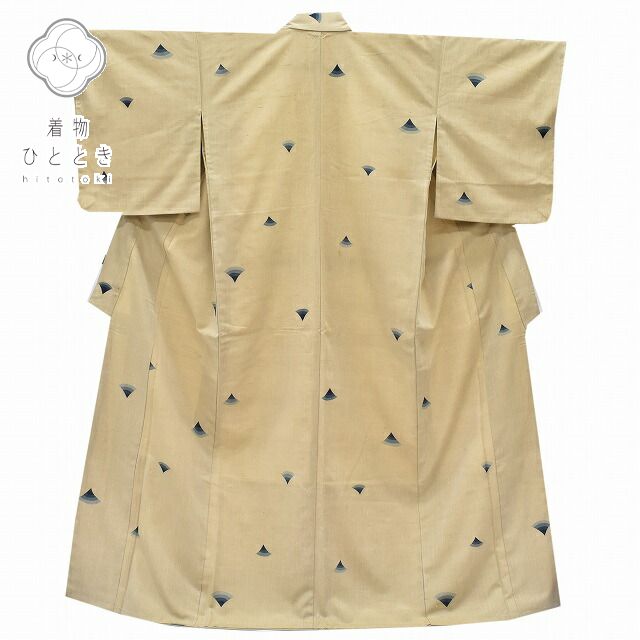 Vintage Japanese Kimono | Tsumugi Kimono | Light Brown Silk | Fan Pattern | Size L | Sustainable | rr1195b