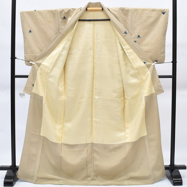 Vintage Japanese Kimono | Tsumugi Kimono | Light Brown Silk | Fan Pattern | Size L | Sustainable | rr1195b