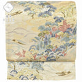 Vintage Japanese Obi | Fukuro Obi | Cream Silk | Landscape Pattern | Raden Inlay | Kara-ori | Excellent | Sustainable | rr1203b