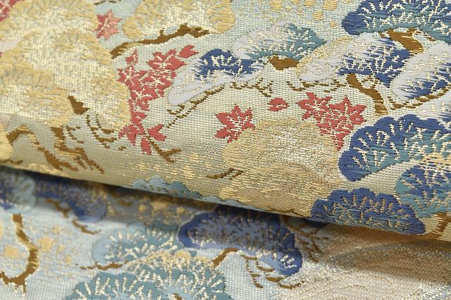 Vintage Japanese Obi | Fukuro Obi | Cream Silk | Landscape Pattern | Raden Inlay | Kara-ori | Excellent | Sustainable | rr1203b