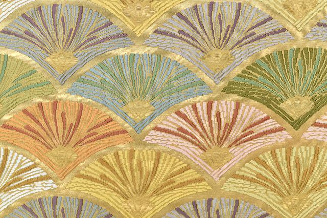 Vintage Japanese Obi | Fukuro Obi | Gold Ochre Silk | Seigaiha Wave Pattern | Kara-ori | Excellent | Sustainable | rr1204b