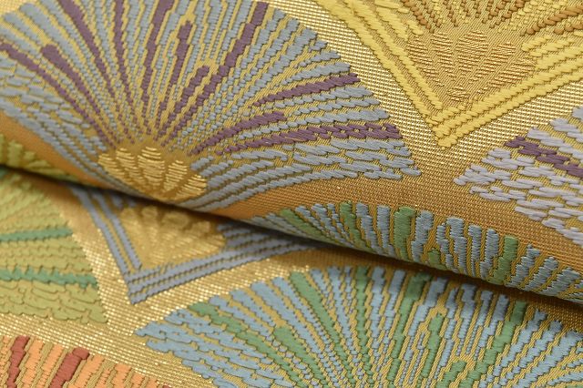 Vintage Japanese Obi | Fukuro Obi | Gold Ochre Silk | Seigaiha Wave Pattern | Kara-ori | Excellent | Sustainable | rr1204b