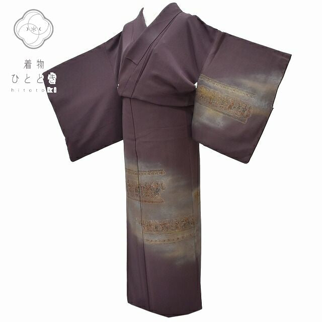 Vintage Japanese Kimono | Tsukesage Kimono | Purple Silk Crepe | Ancient Pattern | Size S | Sustainable | rr1272b