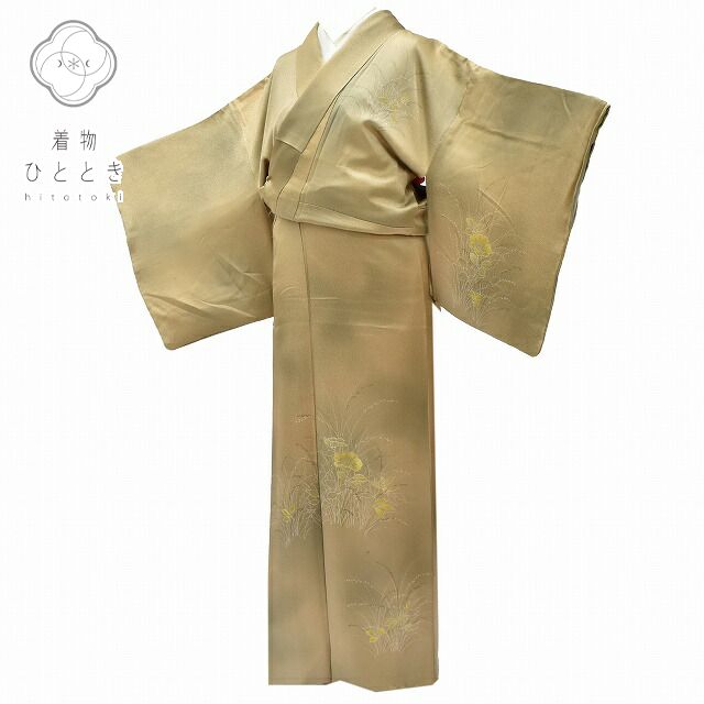 Vintage Japanese Kimono | Tsukesage Kimono | Light Brown Silk | Botanical Pattern | Embroidery | Size S | Sustainable | rr1273b