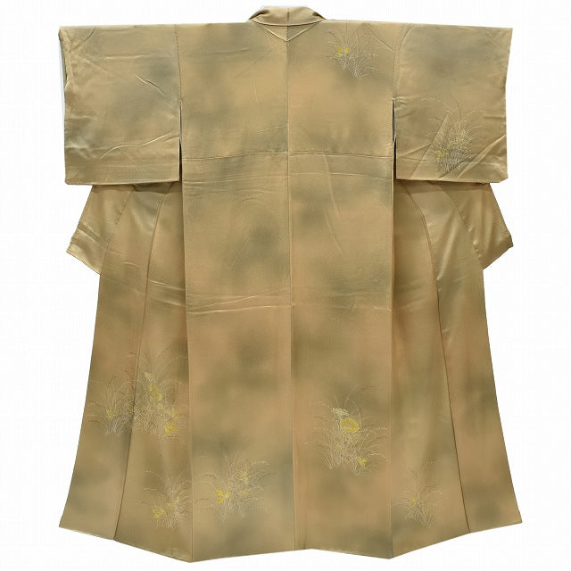 Vintage Japanese Kimono | Tsukesage Kimono | Light Brown Silk | Botanical Pattern | Embroidery | Size S | Sustainable | rr1273b