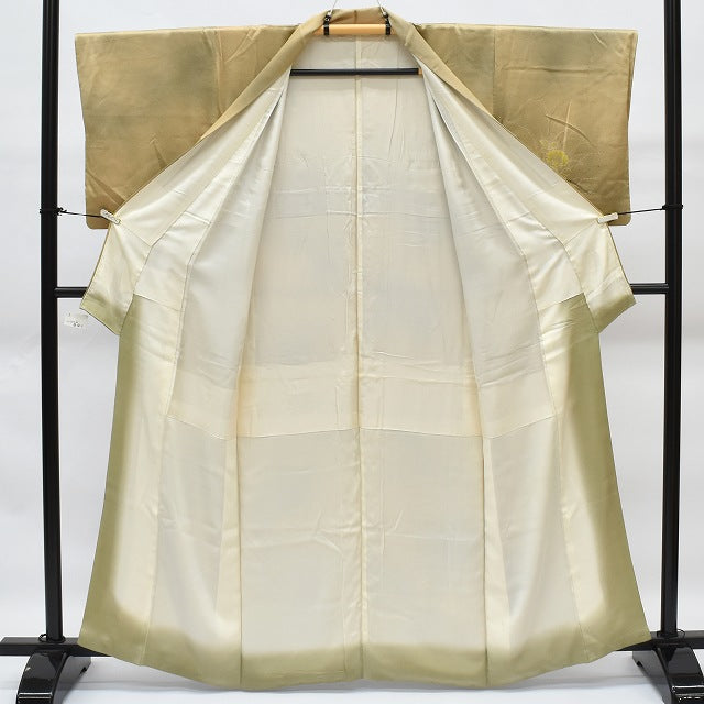 Vintage Japanese Kimono | Tsukesage Kimono | Light Brown Silk | Botanical Pattern | Embroidery | Size S | Sustainable | rr1273b