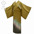 Vintage Japanese Kimono | Houmongi Kimono | Gold Ochre Silk | Pine Pattern | Size M-LL | Sustainable | rr1299b