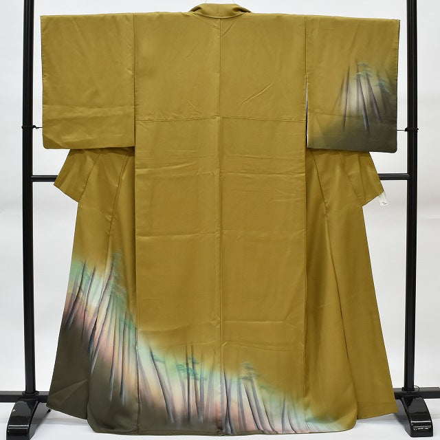 Vintage Japanese Kimono | Houmongi Kimono | Gold Ochre Silk | Pine Pattern | Size M-LL | Sustainable | rr1299b