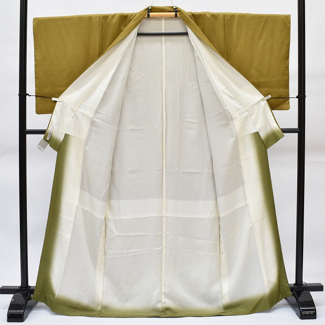 Vintage Japanese Kimono | Houmongi Kimono | Gold Ochre Silk | Pine Pattern | Size M-LL | Sustainable | rr1299b