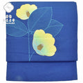 Vintage Japanese Obi | Nagoya Obi | Blue Silk Habutae | Camellia Pattern | Sustainable | rr1355b